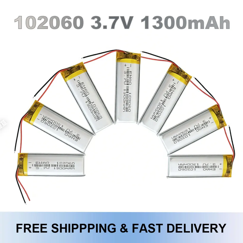 

102060 3.7V 1300mAh Перезаряжаемая Li-Po батарея для Bluetooth, GPS, проводного микрофона, умных часов, диктофона