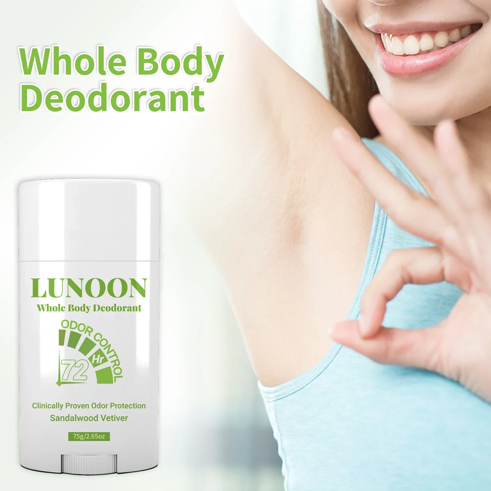 

LUNOON Whole Body Deodorant Stick 75g Underarm Odor Remover Portable Fragrance Cream 72H Odor Protection for Men & Women