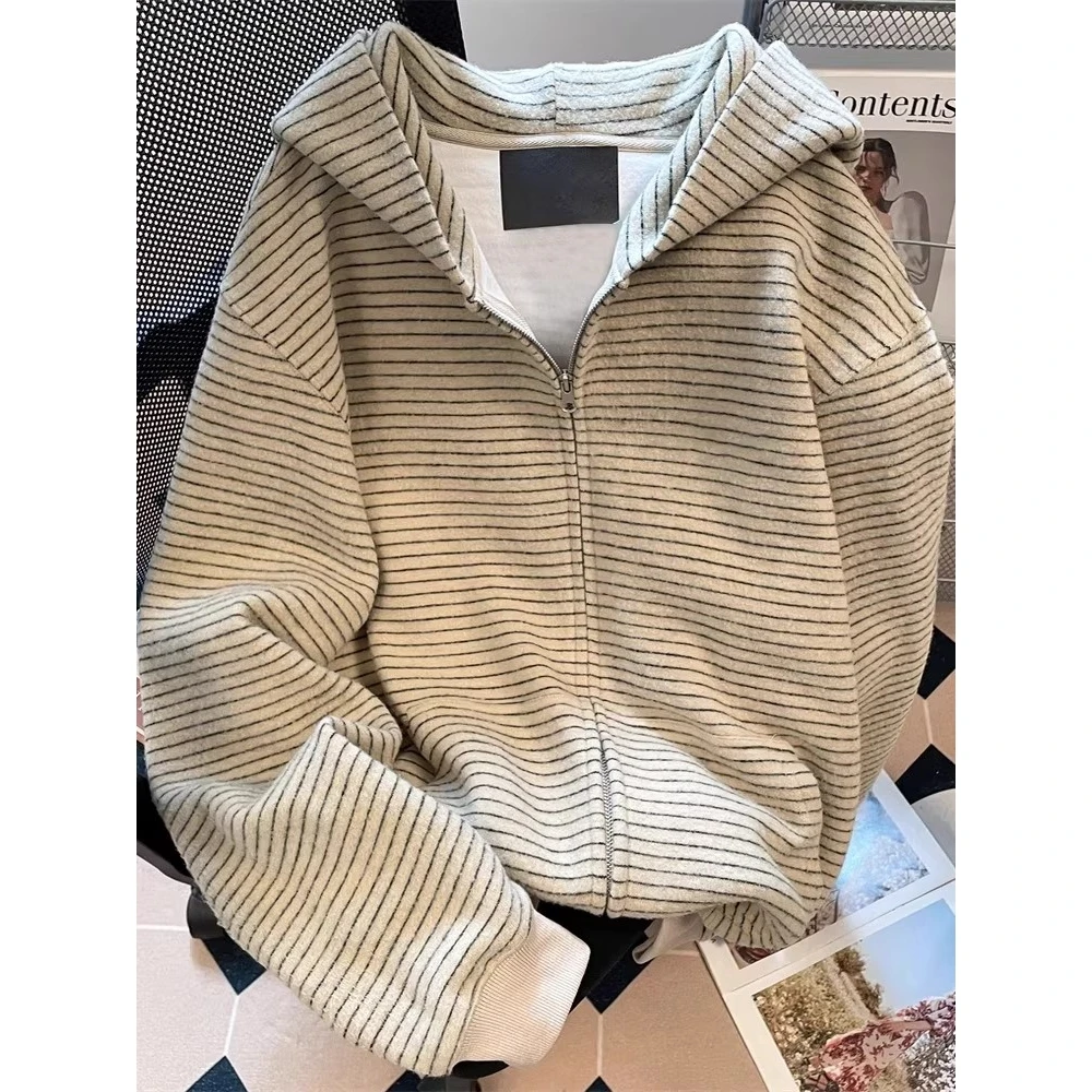 

Men's plus Size Hoodie 300 Pou American Sle Design Striped Sweatirt Autumn Winter New Open Cardigan Jaet Polyester F...