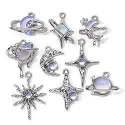 5pcs New Star Moon smalto Charms Blue Fashion Y2K Style pendenti per fare risultati fatti a mano fai da te accessori collana gioielli