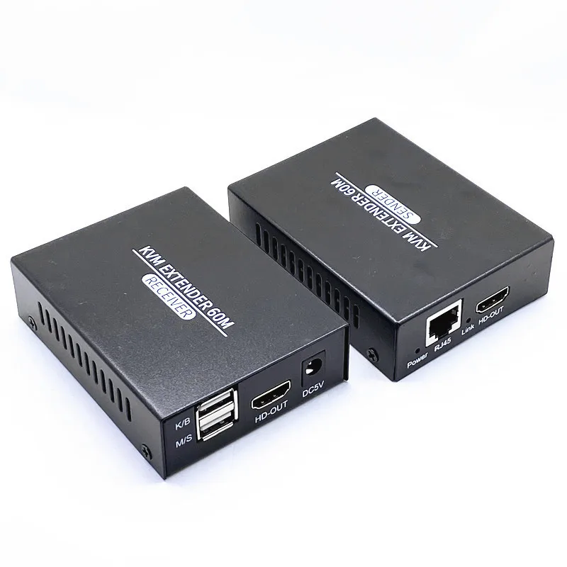1 Set KVM Extender 60M Ethernet Lan Cable Withe 1080P 150M USB KVM HDMI-Compatible US/UK/EU Video Converter For HDTV Monitor