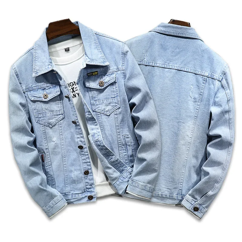 Denim Jacket Men Coats Turn Down Collar Coat Full Sleeve Casual Loose Regular Single Breasted Simple Jackets Autumn Winter