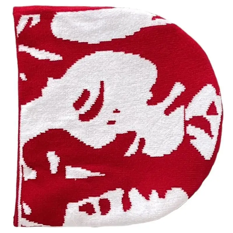39BD Knitted Hat with Human Portrait Pattern Outdoor Windproof Hat for Girl