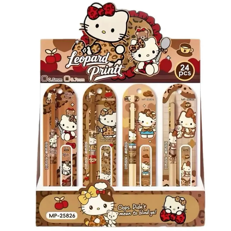 

24pcs Kawaii Leopard Print KT Cat Mechanical Pencil Set 0.5mm Automatic Pencil Refill Student Pencil Sharpening Stationery