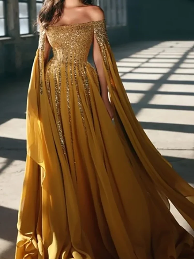 Vestidos de noche formales clásicos con hombros descubiertos y lentejuelas, vestidos de fiesta de cumpleaños y graduación personalizados