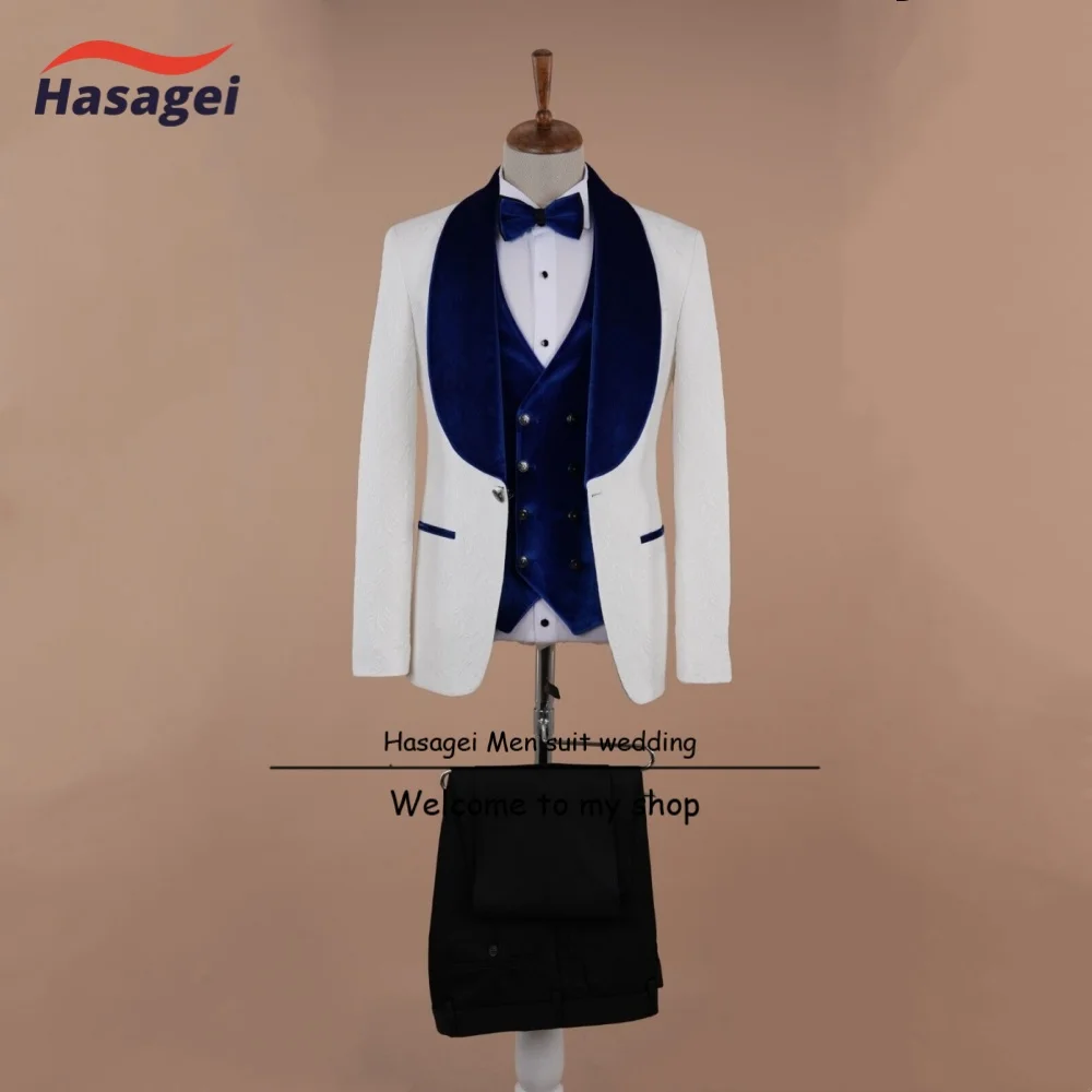 Men's 3 Pieces Suit Floral Jacket Double Breasted Velvet Vest Pants Set Formal Mens Suit for Wedding Prom Dinner Party