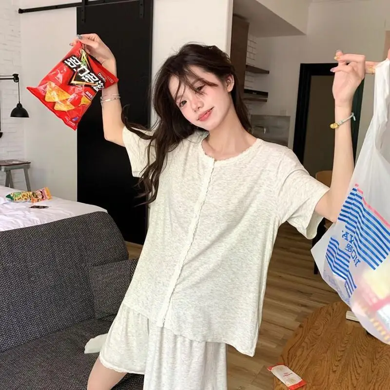

Women's Pajama Set Fashion Homewear Short Sleeve Lace Trim Round Neck For Women Home Outdoor Japanese Sweet Summer Simple Casual