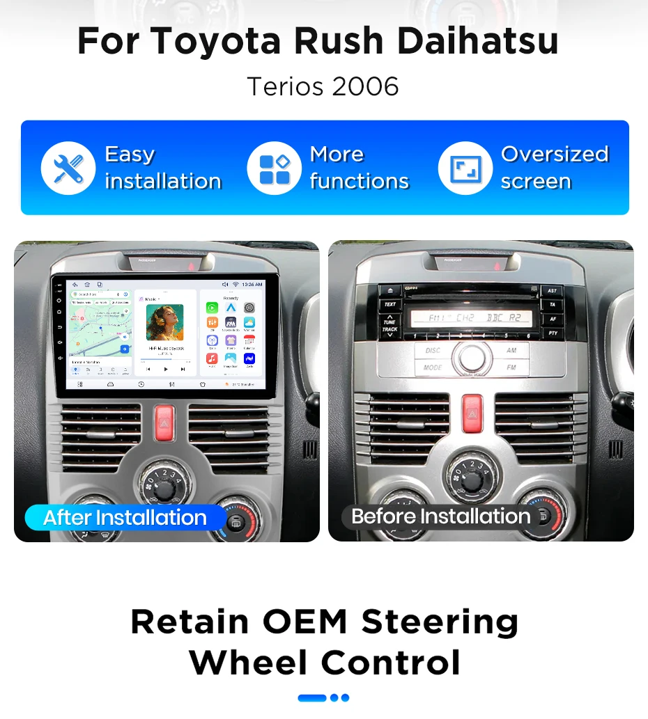 Junsun Android 15 Intelligente Autosysteme für Toyota Rush DAIHATSU TERIOS 2006-2016 AI Wireless CarPlay für Apple Auto – Detail 3