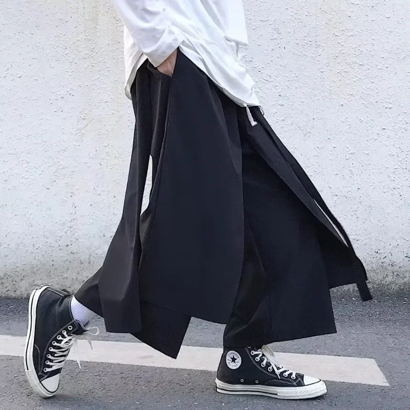 Fashion Black Straight Cropped Pants Streetwear Men's Casual Pants Wide Hip Hop Tang Suit Flared Pants Online Chinese Store