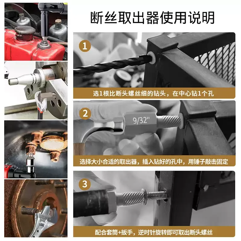 Damaged Bolt Nut Extractor Tool Hexagon Screw Remover for Broken‑Head, Rusty, Stripped Sliding‑Tooth Bolt Cap Removal Work