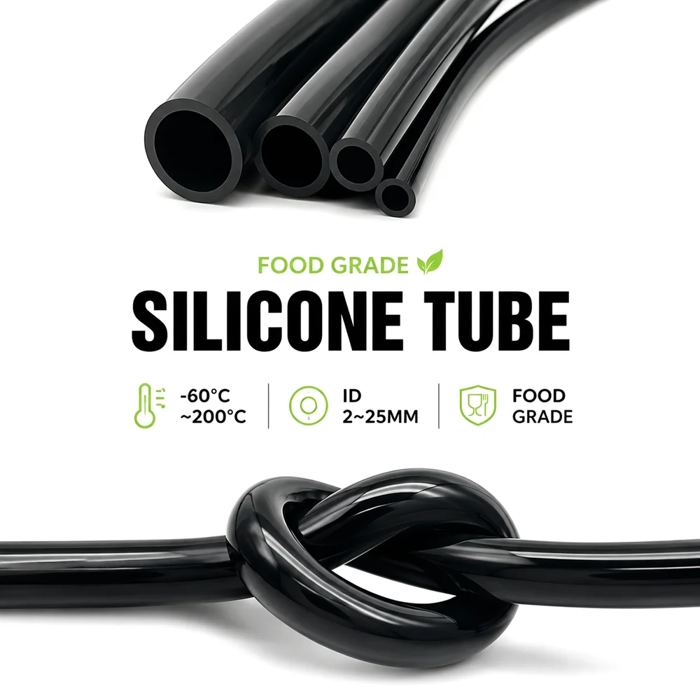 Black Food Grade Silicone Tube ID2/3/4/5/6/7/8/9/10/12/15/16/19/25mm Flexible Soft Silicone Rubber Hoses