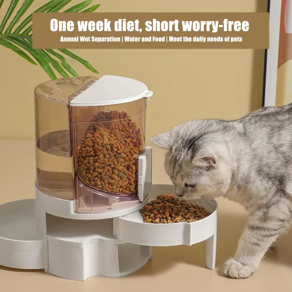 Pet Feeder Automatic Cat Food Dispenser Raised Base Detachable Small Medium Pets Food Feeder Water Dispenser Dog Accessory