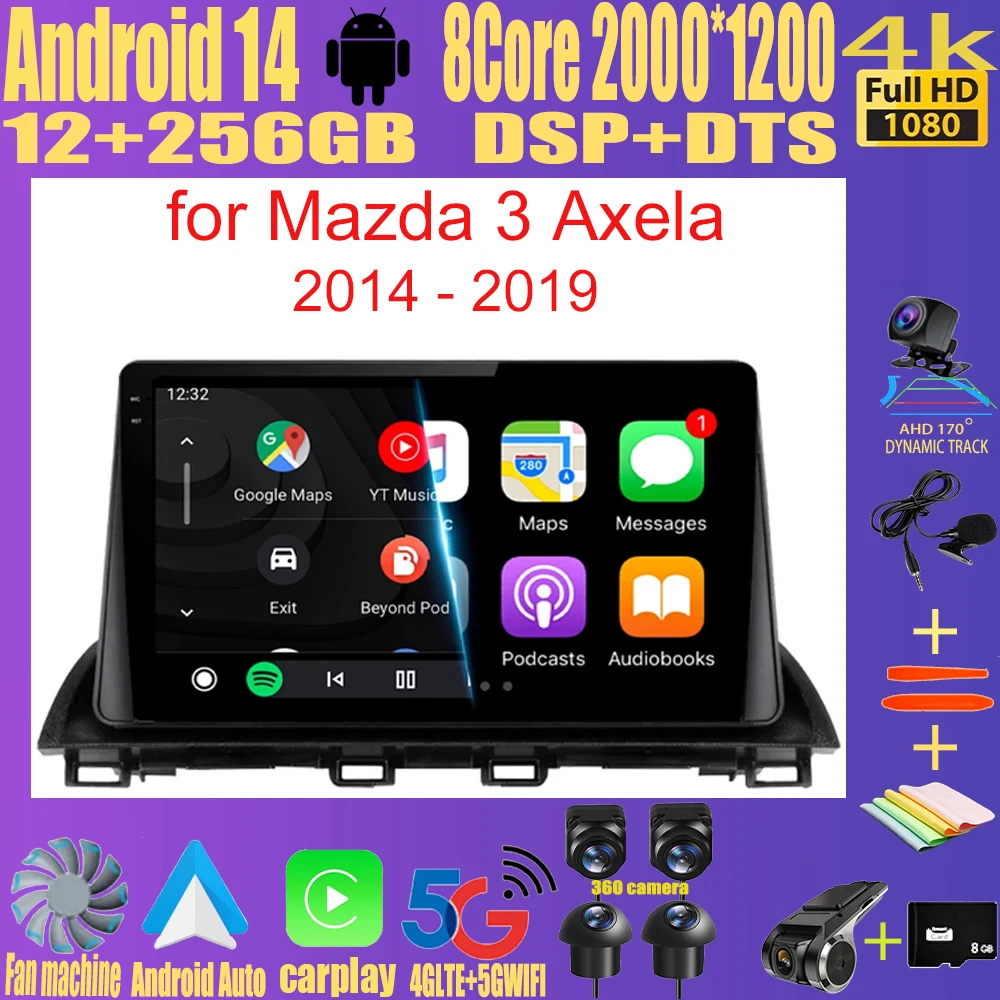 

Android 14 Car Radio For Mazda 3 Axela 2014 - 2019 Multimedia Radio Player GPS Navigation Video Stereo Audio Head Unit 2DIN DVD