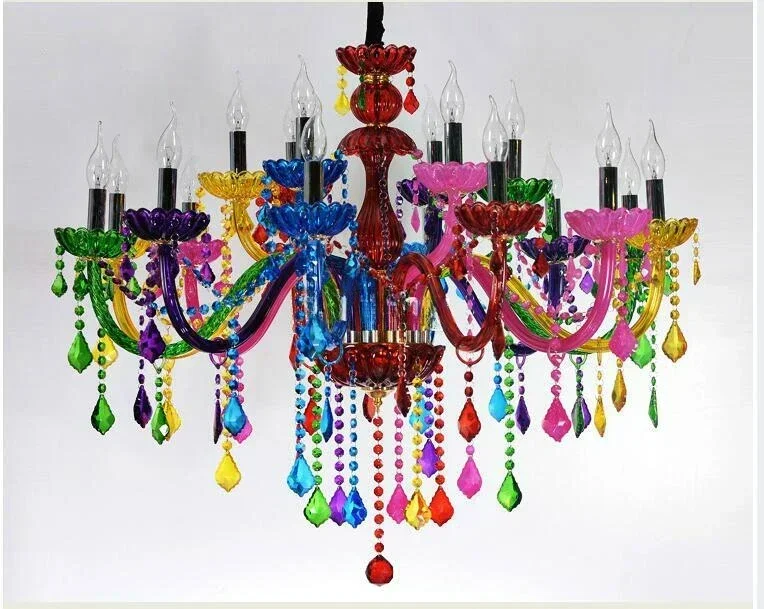 Image 7: Lustre en Cristal coloré salon pendentif Art éclairage lampe d'intérieur maison décorative salle De Cristal Lustres De Cristal