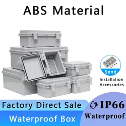 IP66 Gray/Transparent Cover Enclosure ABS Plastic Outdoor Electronic Instrument Hinge Case Waterproof Juction Box