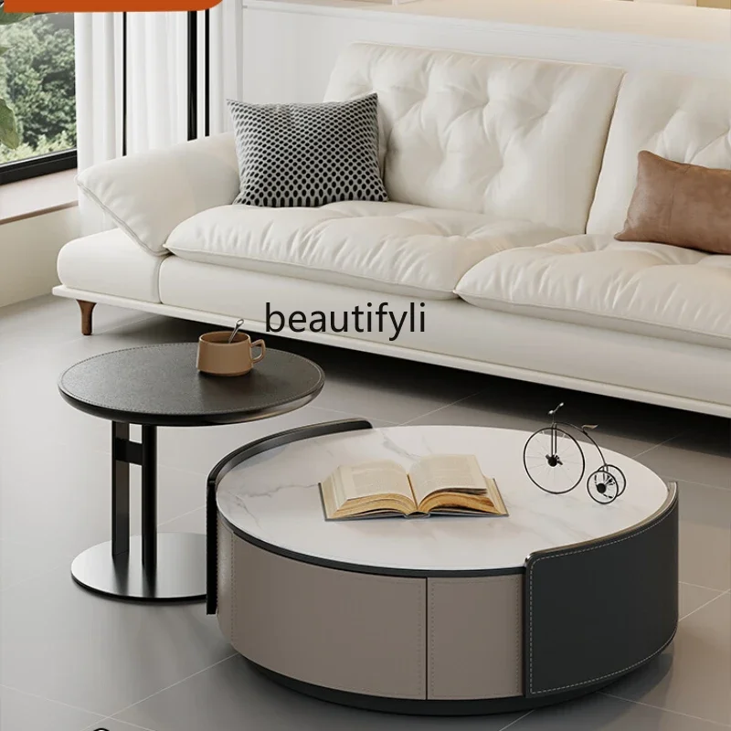 

A Simple Stone Plate Coffee Table Storage round Home Living Room Tea Table Nordic Combination Side Table