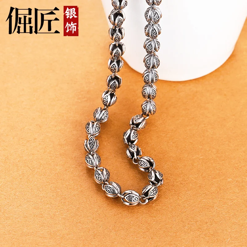 Chain925Silver Men's Silver Necklace Personalized Trendy Retro Thai Chain Short Clavicle Chain Domineering Chain Gift