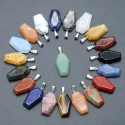 Natural Stone Crystal Pendant Mini Coffin Board Charms for Jewelry Making DIY Necklace Earrings Accessories Halloween Fun Decor