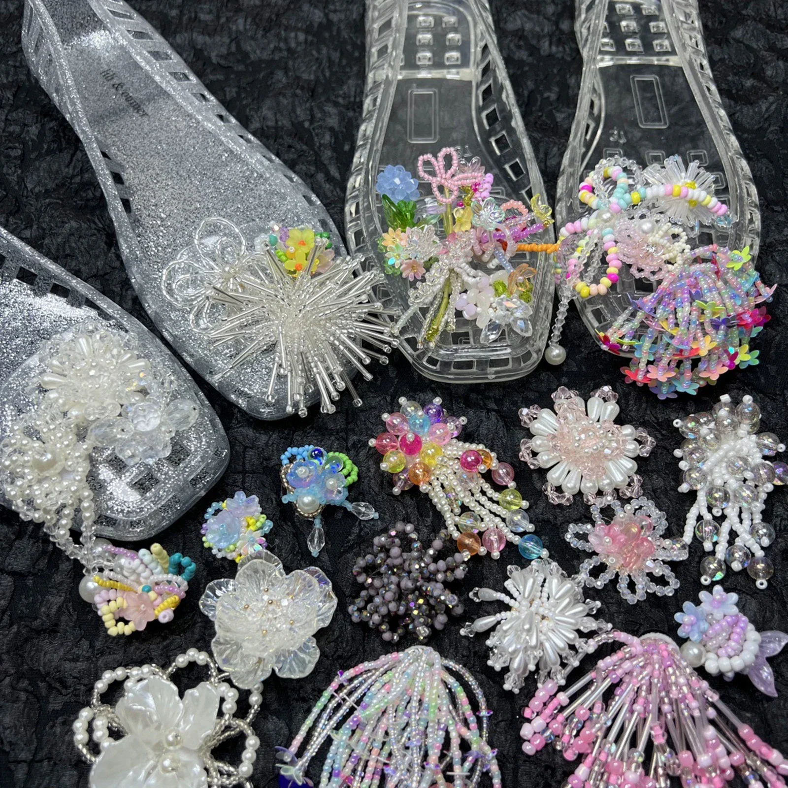 

Handmade Embellished Jelly Shoes Sports Sandals DIY Accessory Colorful Blossom Decorative Slippers Buckle