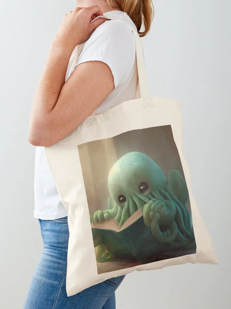 Cute Cthulu Reading His Book Tote Bag large tote bag Custom bag tote custom