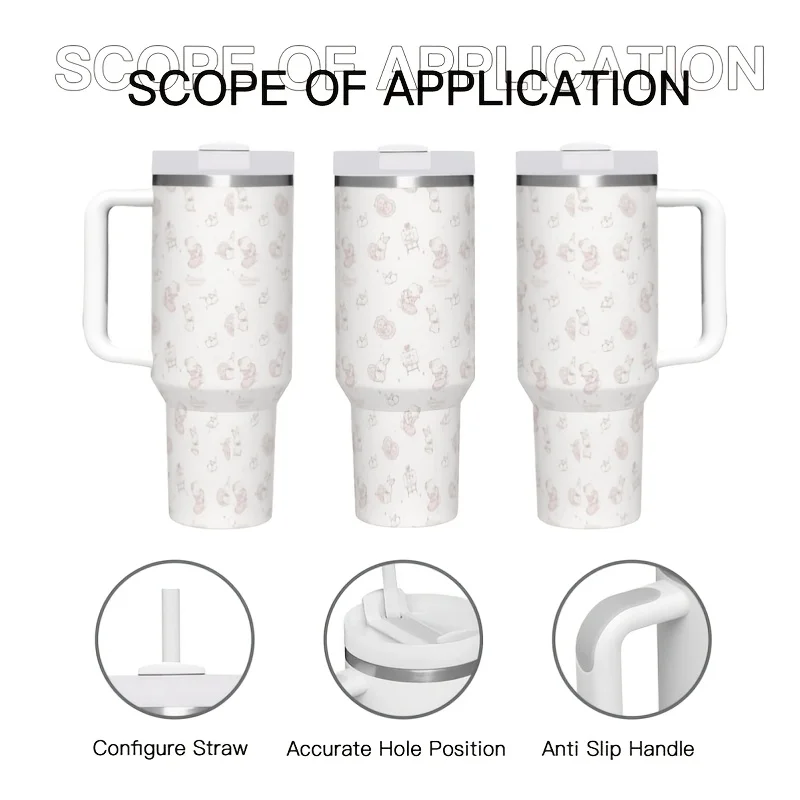 40oz White Minimal Bow Dot Print Stainless Steel Tumbler with Handle Portable Thermal Tumbler for Commute