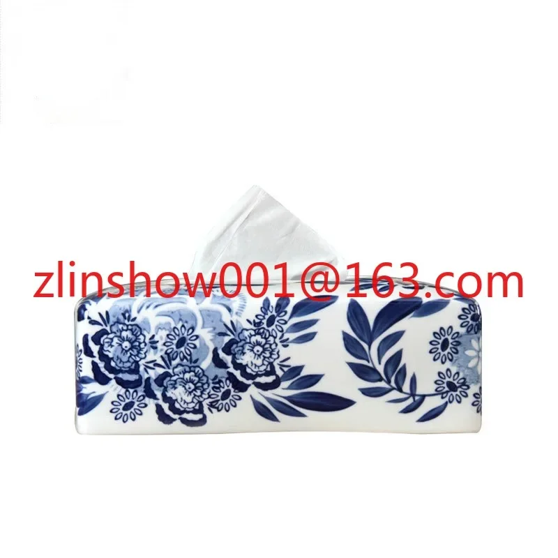 Blue and White Porcelain Tissue Box Living Room Coffee Table Xi Character Creative Desktop Napkin/Tissue Holder Home Living