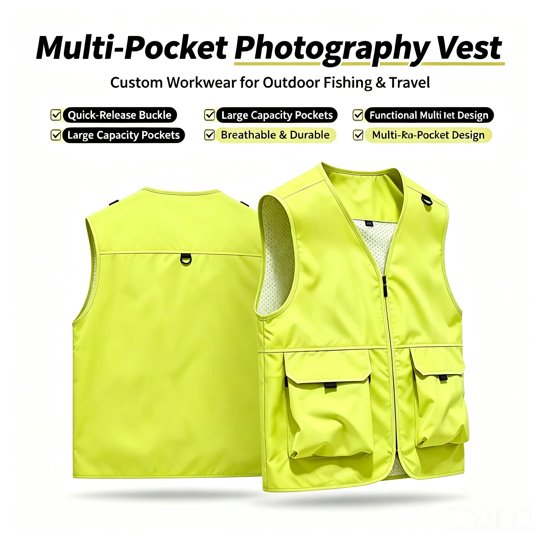 Printing LOGO 2026 Multi Pockets Tactical Vest Breathable Outdoor Fishing Vests Leisure Mesh Workwear Photographer Jacket