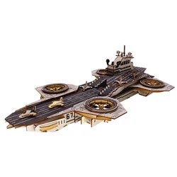 3D Wooden Puzzle Helicarrier Model Kits DIY Laser Cutting Wood Jigsaw Kids Educational Toys For Children Boys Gift