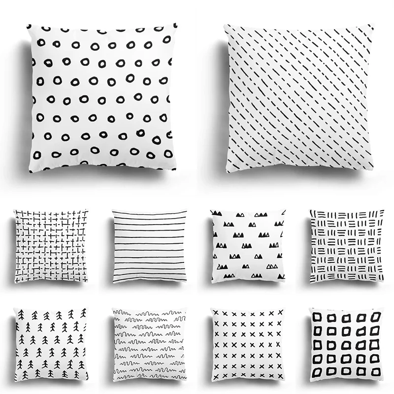 

Nordic black and white simple pillowcase modern home decoration bedroom room living room sofa cushion cover 45x45cm