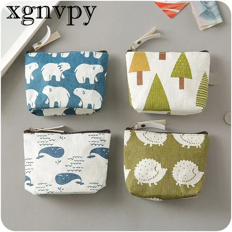 Xgnvpy Fashion Portable Fabric Coin Purse Cartoon Mini Cute Canvas Student Coin Bag Retro Zipper Small Square Small Purse