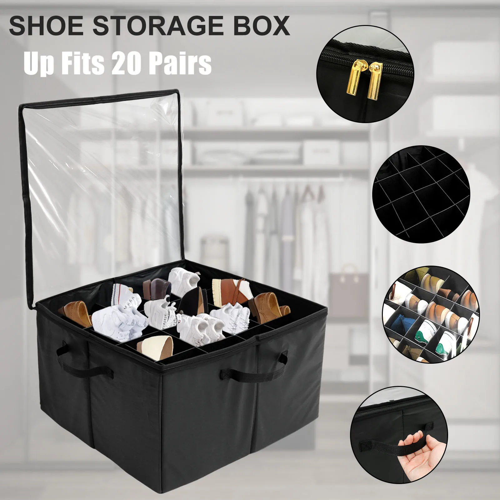 Shoe Storage Organizer with Transparent Lid Foldable Dustproof Shoe Storage Box Holds 20 Pairs of Shoes for Home Closet Sneakers