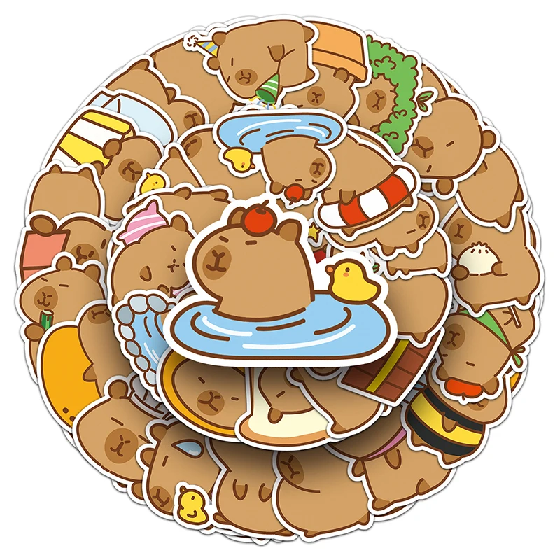 สติกเกอร์การ์ตูน Kawaii capybara 51แผ่นน่ารักสติกเกอร์สัตว์กระเป๋าแล็ปท็อปรถสเก็ตบอร์ด DIY กราฟฟิตีสติ๊กเกอร์ของเล่น