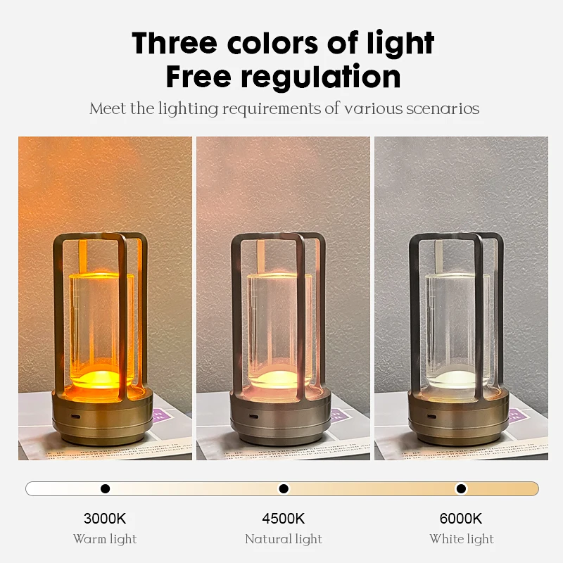 LED Table Lamp 3 Colors Bedside Creative Ambient Light Rechargeable Metal Desktop Night Light Reading Lamp Decoration Lights