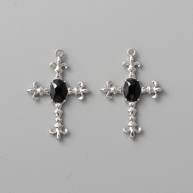 10pcs Fashion New Cross Enamel Charms Black Rhinestone Christian Pendants For Making Handmade DIY Jewelry Accessories Findings