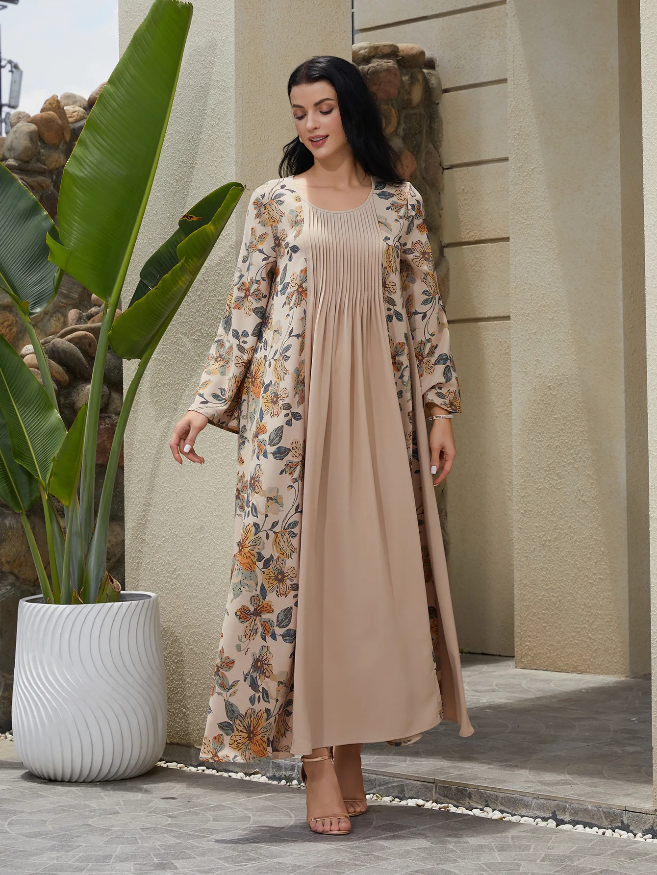 Newest Elegant Summer Maxi Dress Wholesale Muslim Abaya Robes for Women Dubai Fashion Printed Dresses