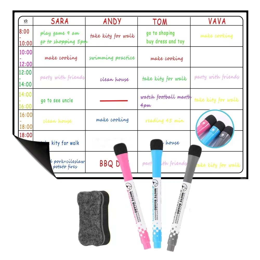 1 Set of Calendar Erasable Monthly and Weekly Schedule Magnetic Whiteboard Dry Erase Whiteboard Refrigerator Sticker Message Boa