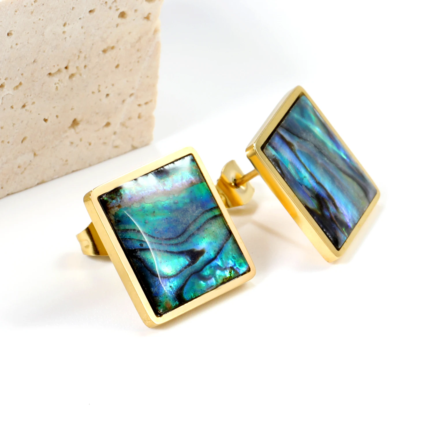 ASONSTEEL Stainless Steel Abalone Shell Stud Earrings Premium Geometry Earrings Anti-allergy Dripping oil Jewelry Party Gift