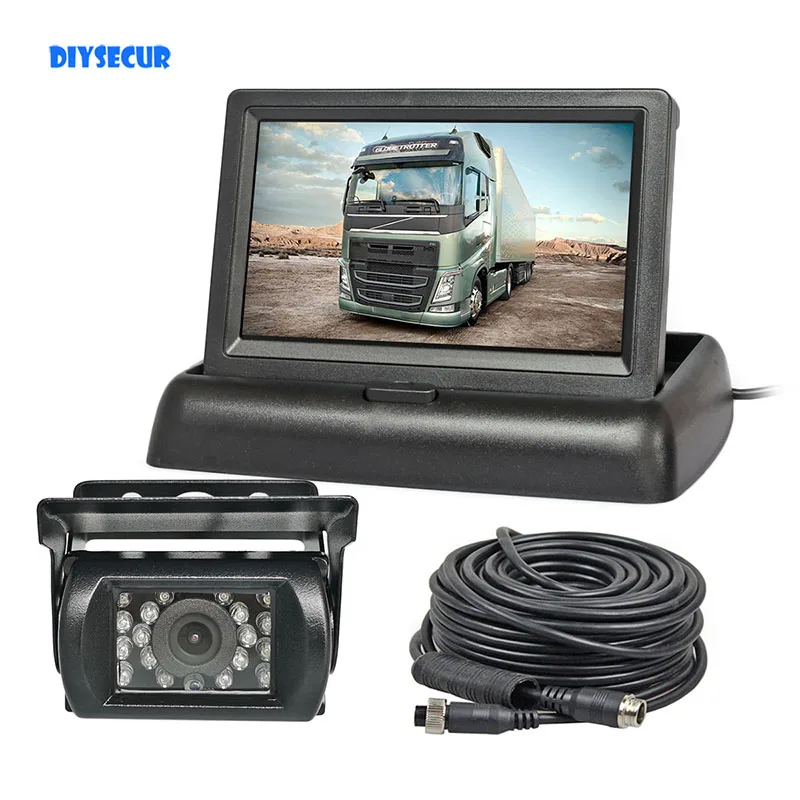 

DIYSECUR DC12V-24V 4.3inch Reverse Rear View Car Monitor Waterproof CCD Backup Night Vision Bus Truck Car Camera