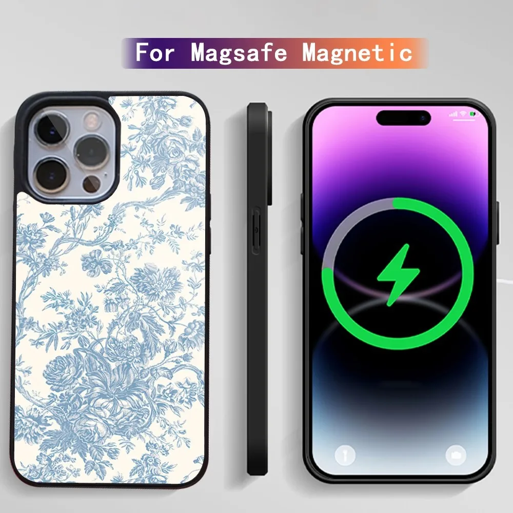 Toile De Jouy Pattern Phone Case For iPhone 15 14 13 12 11 Plus Pro Max Magsafe Magnetic Wireless Charging