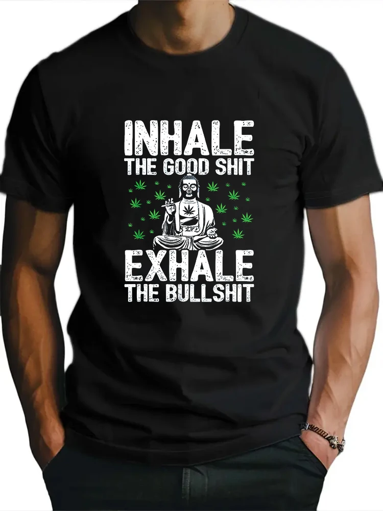 Lnhale The Good News Exhale The Bad Thing Short Sleeve Tees Loose Man Tops New Men T shirt Cotton Print  Tops Fashion Clothing