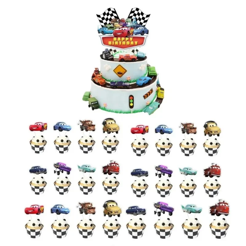 25 uds coches relámpago Mcqueen Cupcake Topper selecciones de magdalenas para decoraciones de postres y pasteles