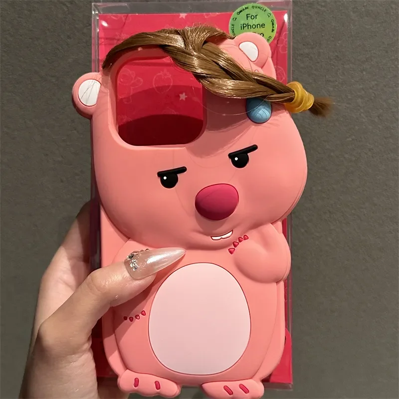 Interesting Loopy Funny Long Hair 3D Cartoon Phone Case For iPhone 15 14 13 12 11 Pro Max XR Y2K Girl Kawaii Cute Back Cover