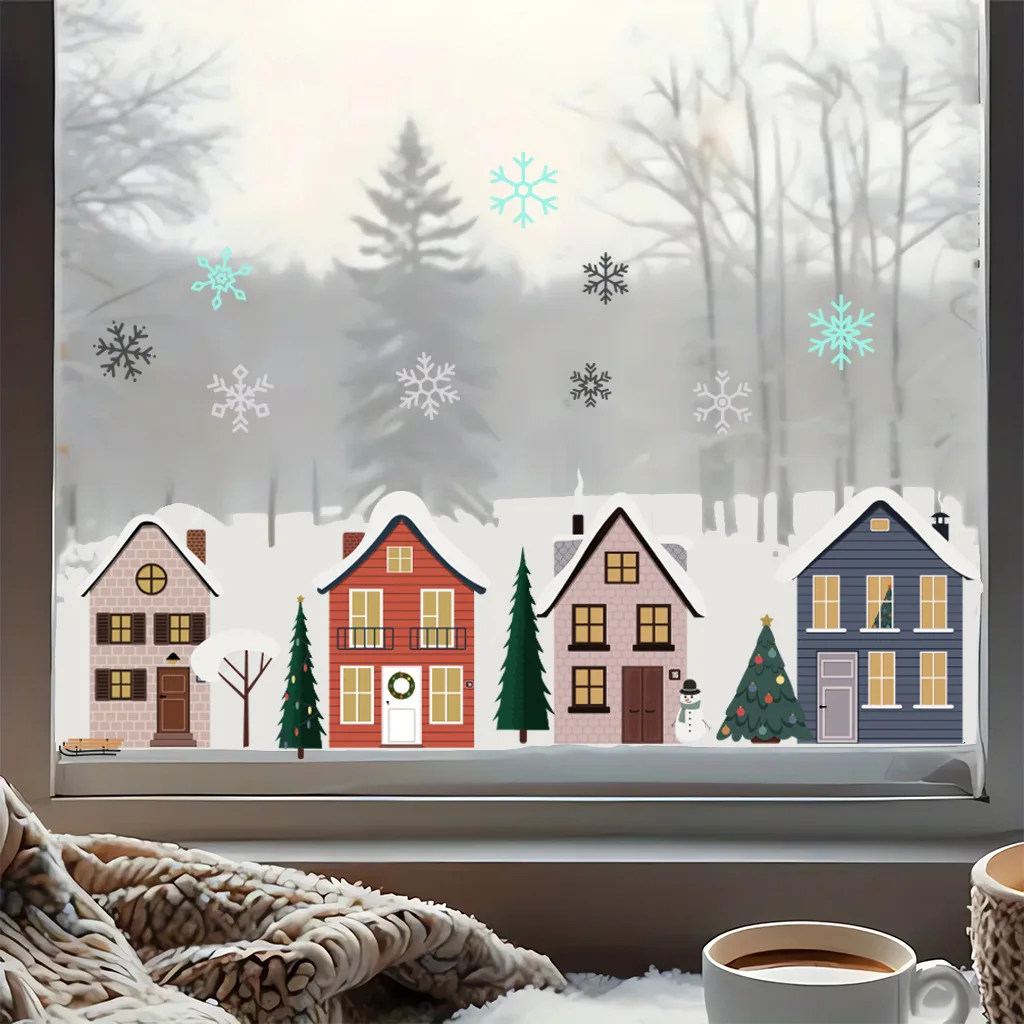 New Creative Color Small House Winter Snowflakes Christmas Stickers Decoration Room Living Room Bathroom Bedroom Wall Ceramic Ti