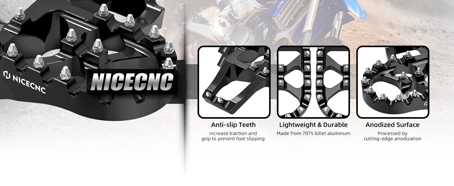 NICECNC für Yamaha YZ250 1998–2023, geschmiedete Motorrad-Fußrasten, Fußstützen für Yamaha YZ125 1997–2023, YZ250F, YZ450F, Aluminium – Detail 3