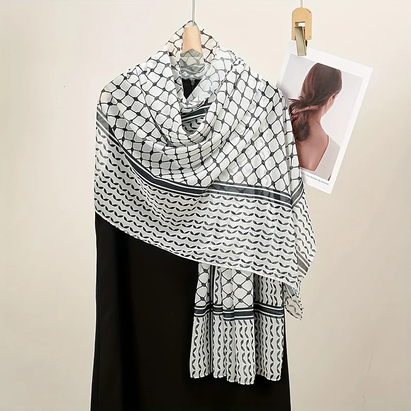 70*180cm Arab Styles Scarf Female Foulard Chiffon Plaid Print Hijab Soft Shawls and Wraps Pashmina Bandana Muslim Headscarf