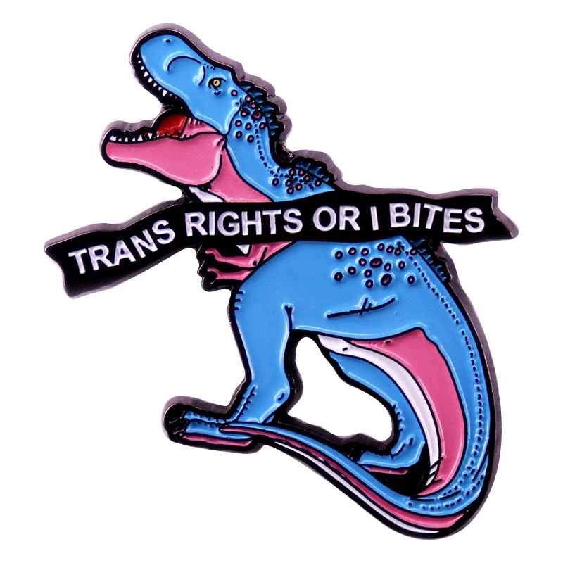 B2073 Cartoon Cute Trans rights or i bites Rainbow pride badge soft Enamel Pin LGBT Gay Dinosaur brooch jewelry Accessories