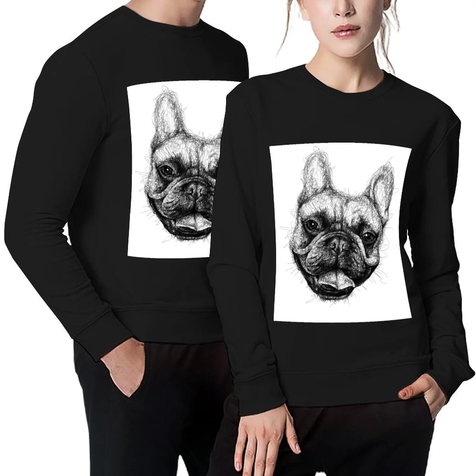 

Dog portrait. Scribble art. Black and white. Pullover korean style clothes japanese style autumn clothes winter man sweatshirt