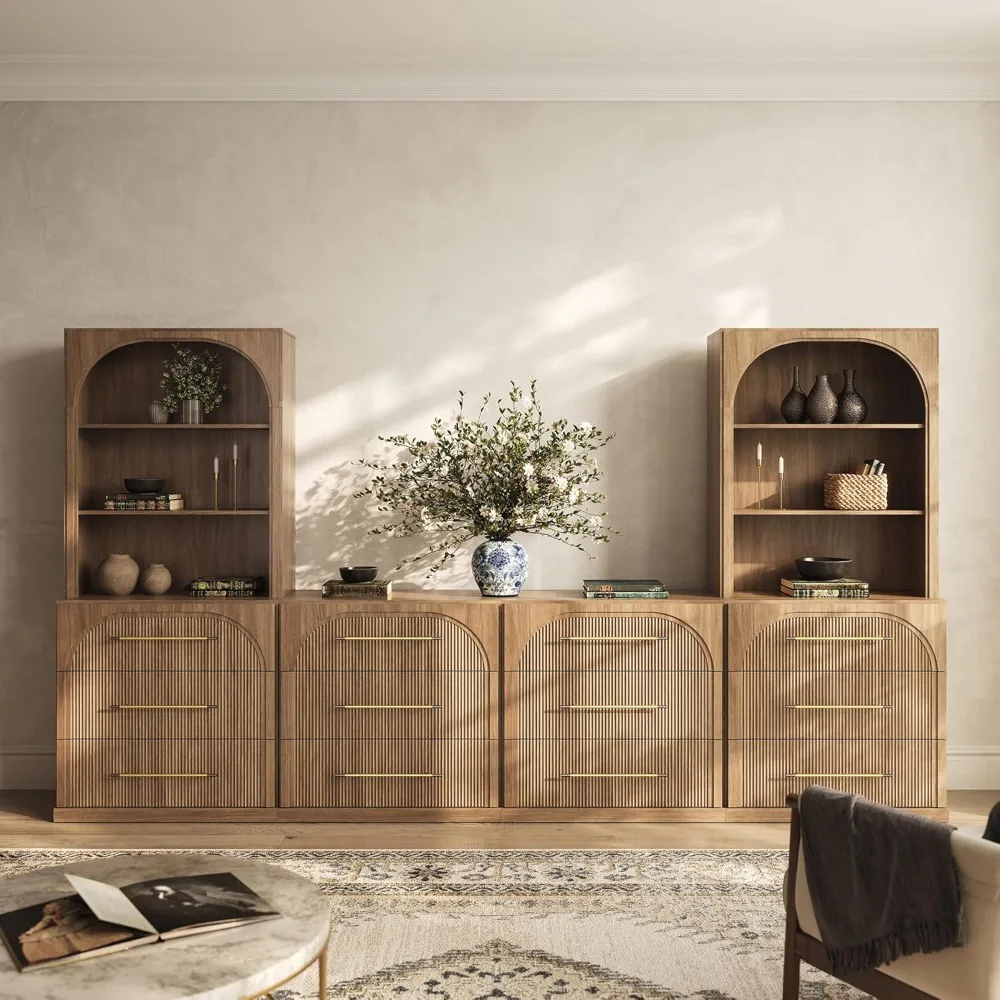 

6-Piece Modular TV Stand Set - 4 Sideboards with Drawers and 2 Storage Hutch, Classic Modern Media Console Table