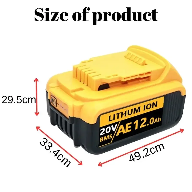 DCB200 20V Battery 12000mAh Compatible with dewalt power Tools 18V rechargeable electric tool Lithium batteries