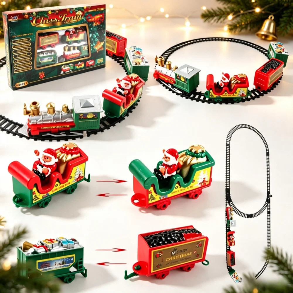 HOT Electric Train Set Mini Santa Claus Rail Car Toy Creative Christmas Tree Decoration Train Kids Education Toy Christmas Gift@